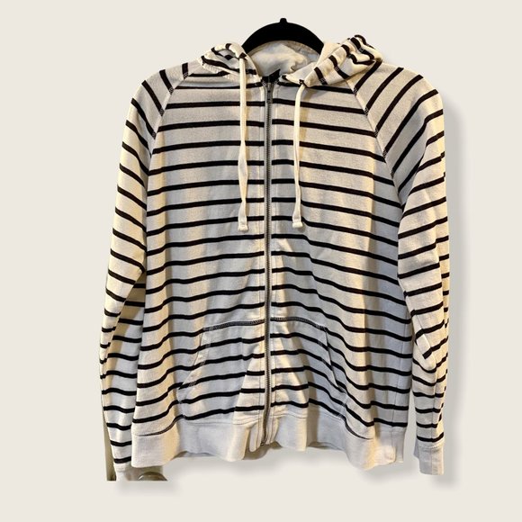 torrid Sweaters - Torrid Cream with Black Stripe Zip Up Hoodie
